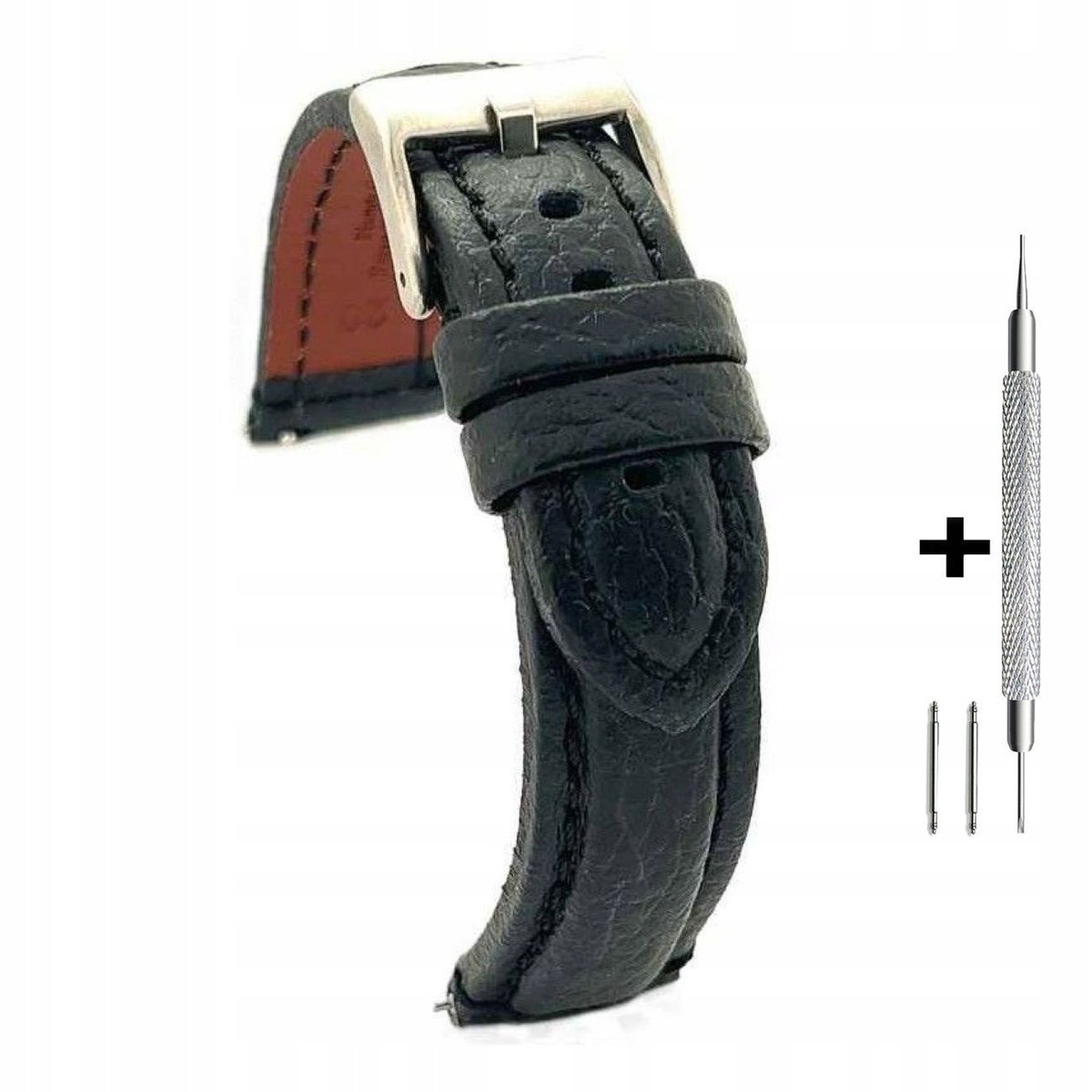 Czarny pasek 22 mm skórzany DILOY 394.22.01 + dwa teleskopy i narzędzie