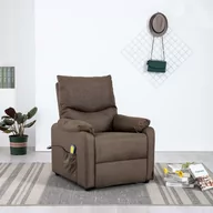 Fotele - vidaXL Rozkładany fotel masujący, brązowy, obity tkaniną - miniaturka - grafika 1