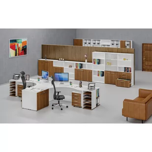 Szafa biurowa kombinowana PRIMO WHITE, drzwi na 2 poziomach, 1781 x 400 x 420 mm, biały/orzech - Szafy biurowe - miniaturka - grafika 3