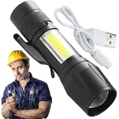 Latarki - Latarka kieszonkowa z możliwością ładowania, przenośna latarka LED, wodoodporna latarka LED, mała latarka - miniaturka - grafika 1