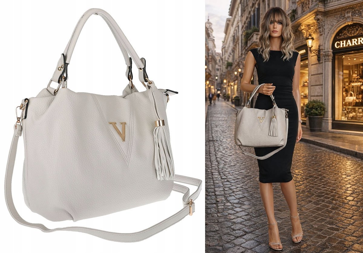 Torebka damska CHARRO z eko skóry shopper z frędzlami CH167 Szara