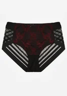 Majtki damskie - Czarno-Czerwone Siateczkowe Majtki Figi High Waist z Koronkowymi Zdobieniami Heylih - miniaturka - grafika 1