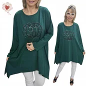 Bluzki damskie - MODNA ASYMETRYCZNA TUNIKA BLUZKA długi rękaw cyrkonie luźna 54 56 7XL 3134 - miniaturka - grafika 1