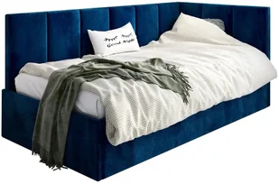 Łóżko młodzieżowe AURA 120x200 granatowe z tapicerowanym panelem L i pojemnikiem na pościel MKPOL - Łóżka dla dzieci i młodzieży - miniaturka - grafika 1