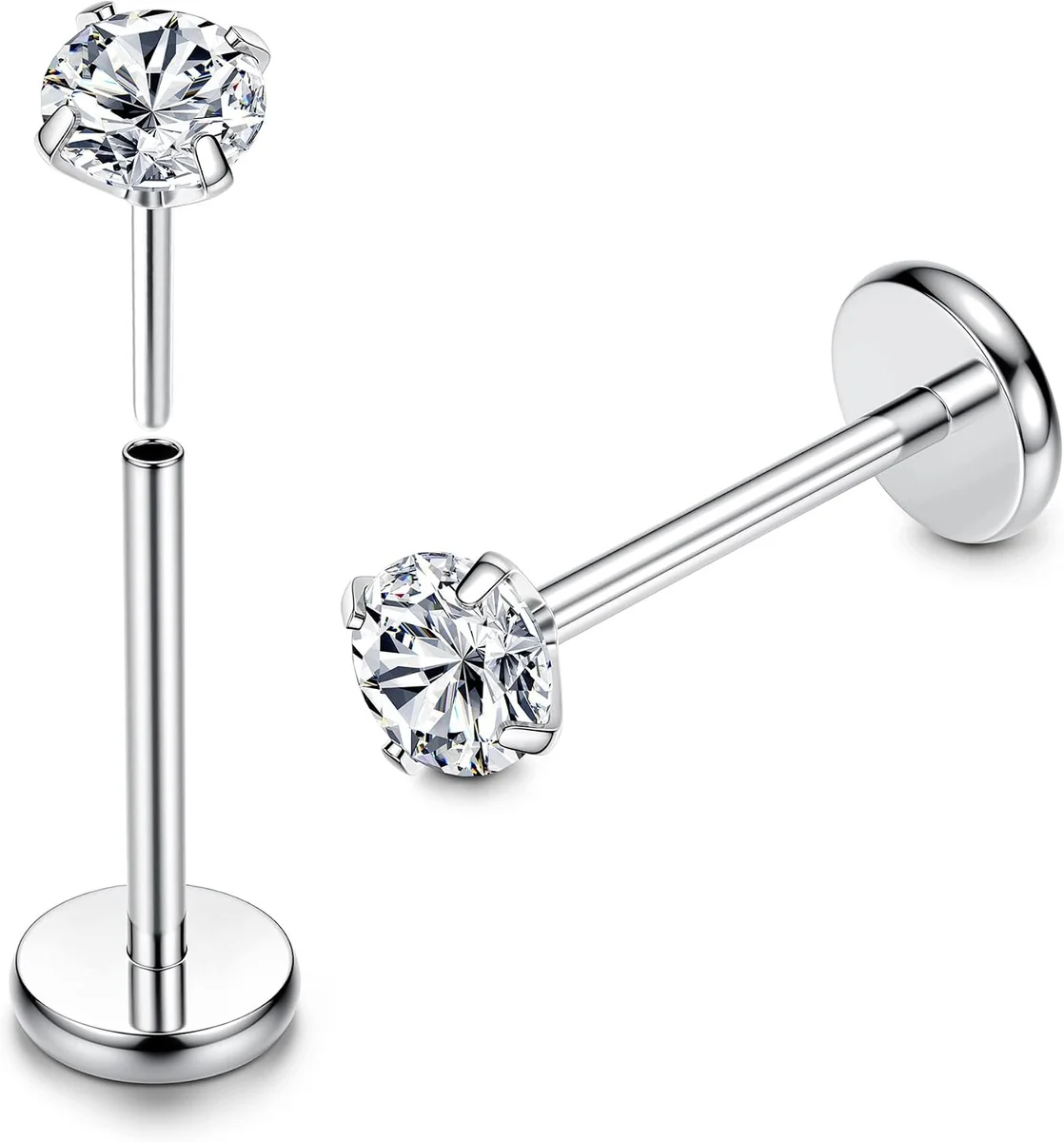 KOLCZYKI LABRET 2 SZTUKI TYTANOWE WCISKANE 8MM OKRĄGŁE PIERCING
