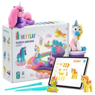 Masy plastyczne - Hey Clay Tęczowe jednorożce Masa plastyczna do zabawy + akcesoria, piankolina, 15 kolorów - miniaturka - grafika 1