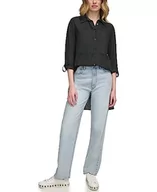 Koszulki i topy damskie - DKNY Women's Long Sleeve Roll Tab High Low Top, Black, L, czarny, L - miniaturka - grafika 1
