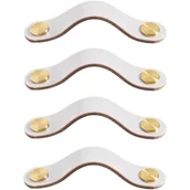 Zawiasy, okucia i inne akcesoria - Komplet 4 uchwytów meblowych ze skóry mlecznobiałej - rozstaw otworów 128 mm - uchwyty meblowe do szafek - gałki do szuflad ze skóry - miniaturka - grafika 1