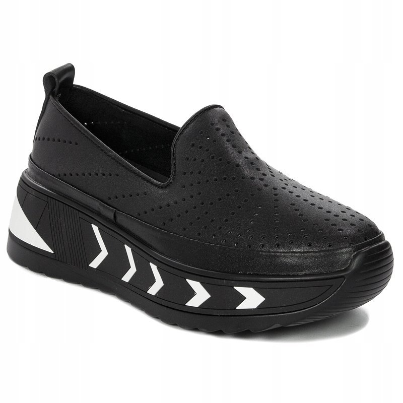 Mokasyny półbuty Filippo DP4302/22 BK Black skórzane czarne platforma r.39
