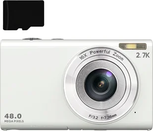 INF Aparat cyfrowy 48 MP 2,7 K FHD z 16-krotnym zoomem cyfrowym, kamerą internetową, autofokusem Biały - Aparaty Cyfrowe - miniaturka - grafika 1