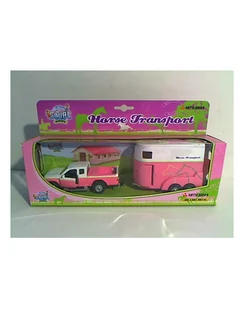 Auto 14cm z przyczepą z końmi róż 520124 HIPO - Samochody i pojazdy dla dzieci - miniaturka - grafika 1