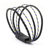 Bransolety męskie - Bransoletka skórzana czarno-niebieska EM 24 - EM Men's Accessories - miniaturka - grafika 1