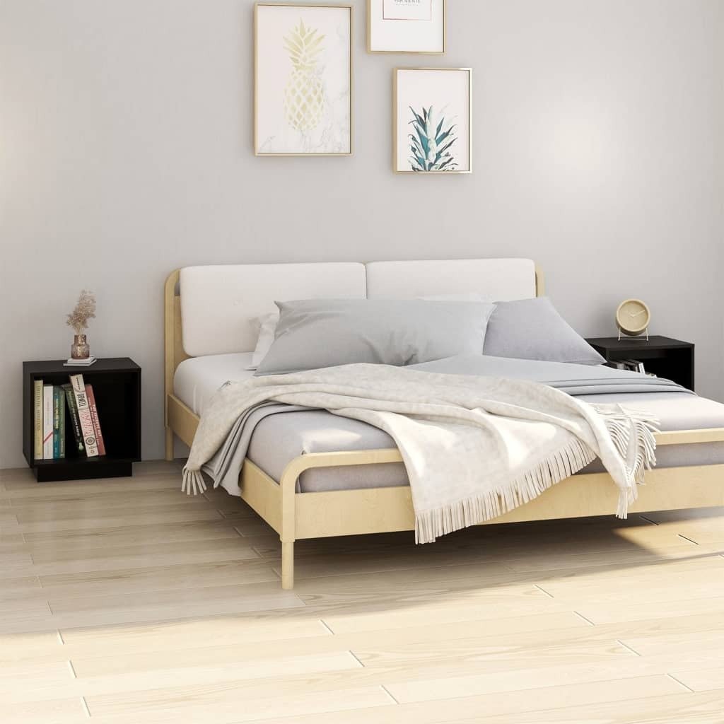 Szafki nocne 2 szt. czarne 40x30x40 cm lite drewno sosnowe