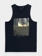 Koszulki męskie - 4F Męski Czarny tank top regular z nadrukiem w Palmy 100% Bawełna XXL - miniaturka - grafika 1