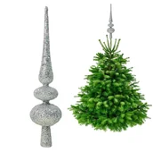 Bombki - SZPIC SREBRNY NA CHOINKĘ - CZUBEK CHOINKOWY W BROKACIE 29 CM - miniaturka - grafika 1