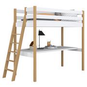 Łóżka - Drewniane łóżko na antresoli z biurkiem N02 biało dębowy 100x200 - miniaturka - grafika 1