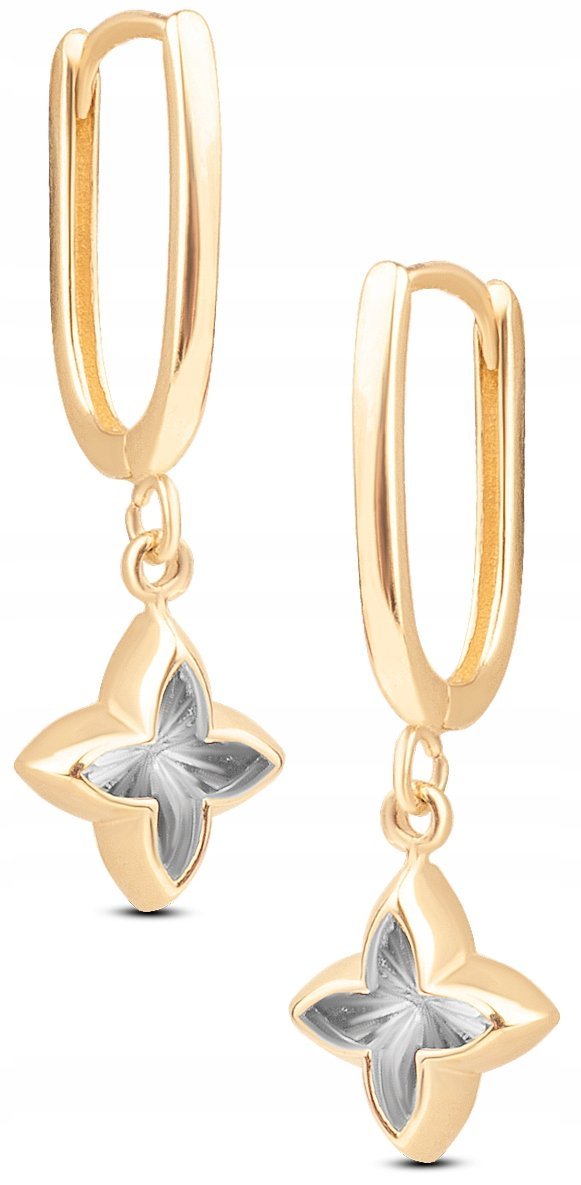 PIĘKNE ZŁOTE KOLCZYKI WISZĄCE Z DIAMENTOWANYMI KWIATAMI FIORI 14KT 585