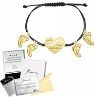 Bransoletki - Bransoletka Złota STÓPKI SERCE z Grawerem Prezent Dzień Mamy Sznurek 925 - miniaturka - grafika 1
