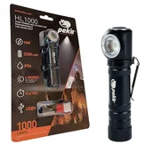 Latarki - PEKA HL1000 latarka LED wielofunkcyjna na czoło, 10 W i 1000 lm, 4 intensywności, czas pracy 5-10 godzin, latarka do ponownego ładowania, z USB i kablem do ładowania, bateria litowa 2200 mAh - miniaturka - grafika 1