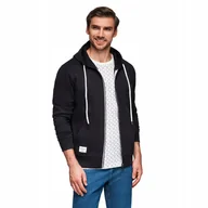 Bluzy męskie - Męska bluza dresowa BASIC rozpinana z kapturem - czarna V5 OM-SSBZ-0178 L - miniaturka - grafika 1
