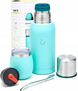 PODRÓŻNY ZESTAW DO YERBA MATE BOMBILLA+ TERMOS 750ml+ KUBEK stal błękitny - Yerba Mate - miniaturka - grafika 1