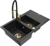 Zlewozmywaki z baterią - Mexen Gaspar zlewozmywak granitowy 1,5-komorowy z ociekaczem i baterią kuchenną Aster, czarny/srebrny - 6507-73-73450-57-G - miniaturka - grafika 1