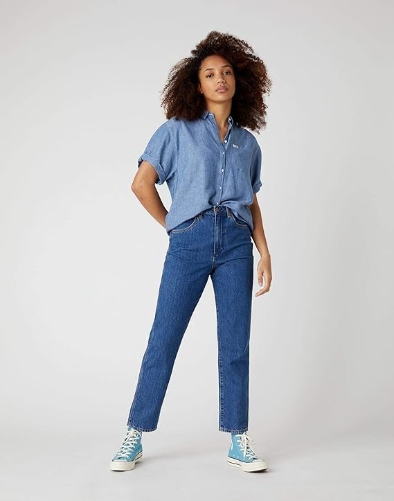 WRANGLER NIEBIESKIE JEANSY MOM JEANS Z WYSOKIM STANEM Z BAWEŁNY 30/32 17CA
