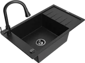 Zlewozmywaki z baterią - Mexen Elias zlewozmywak granitowy 1-komorowy z ociekaczem i baterią kuchenną Elia, czarny - 6511-77-670101-70-B - miniaturka - grafika 1