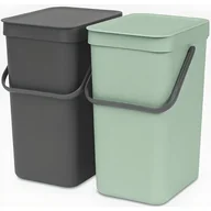 Kosze na śmieci - Brabantia Kosz do segregacji odpadów Sort & Go 2 x 16 l szary i zieleń jadeitowa podwójny szafkowy 214462 - miniaturka - grafika 1