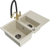 Zlewozmywaki z baterią - Mexen Gaspar zlewozmywak granitowy 1,5-komorowy z ociekaczem i baterią kuchenną Duo, beżowy - 6507-69-671701-57-B - miniaturka - grafika 1