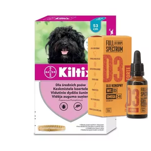 Bayer BAYER Kiltix Obroża dla psów średnich dł 53cm + olej konopny witamina D3 Forte 30ml dla ludzi) 56096-uniw - Artykuły przeciw pasożytom - miniaturka - grafika 1