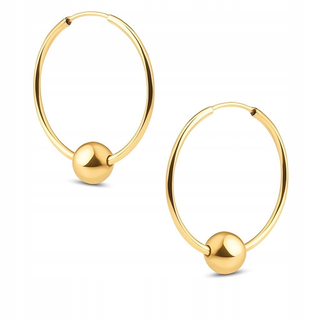 DAMSKIE ZŁOTE KOLCZYKI KÓŁECZKA Z GŁADKIMI KULKAMI 2W1 22MM 14KT 585