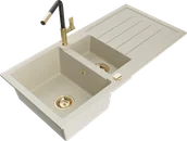 Zlewozmywaki z baterią - Mexen Andres zlewozmywak granitowy 1,5-komorowy z ociekaczem i baterią kuchenną Flora, beżowy - 6515-69-670401-57-G - miniaturka - grafika 1