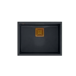 QUADRON Zlewozmywak granitowy jednokomorowy podwieszany 55 42 22,5 cm DAVID 50 czarny metalik z miedzianym odpływem - Zlewozmywaki - miniaturka - grafika 1