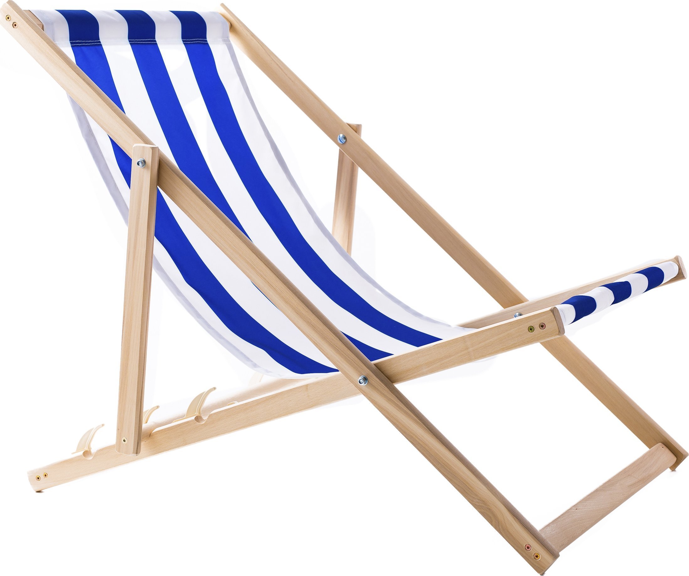 LEŻAK PLAŻOWY OGRODOWY DREWNIANY SKŁADANY WOODOK w niebieskie pasy