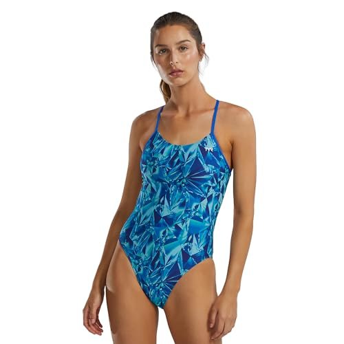 TYR Damski strój kąpielowy Durafast Elite Cutoutfit Niebieski/Zielony Krystalizowany, 34