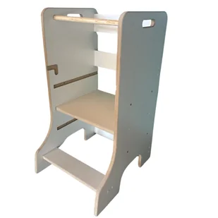 KITCHEN HELPER pomocnik kuchenny dziecięcy regulowany MDF naturalny do kuchni SOLIDNY biały SIMPLE - Krzesełka do karmienia - miniaturka - grafika 1