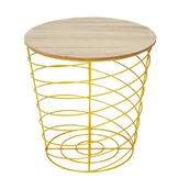 Ławy i stoliki kawowe - Metalowy stolik z drewnianym blatem - ø 40 x 40,5 cm - Okrągły stolik do przechowywania - Stylowy stolik kawowy - Praktyczne miejsce do przechowywania - Żółty - miniaturka - grafika 1