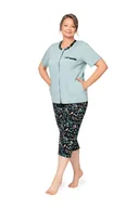 Piżamy damskie - Piżama Damska 2Xl Krótki Rękaw Krótkie Spodnie Turkusowa Rozpinana Bawełniana - miniaturka - grafika 1