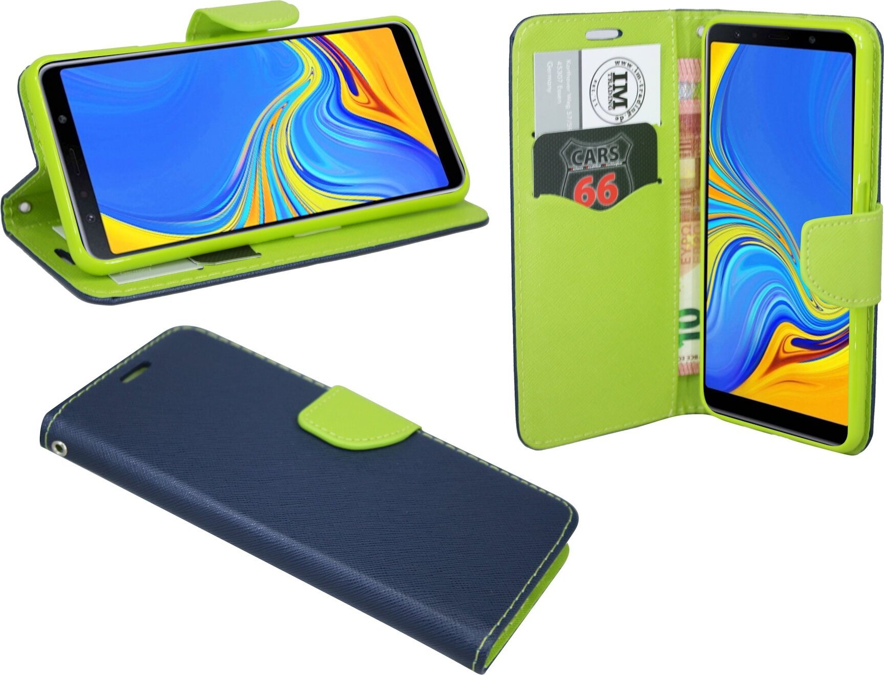 Eleganckie etui książkowe Smart Magnet kompatybilne z Samsung Galaxy A7 2018 ( A750F ) z klapką o wyglądzie skórzanego portfela w kolorze niebiesko-zielonym