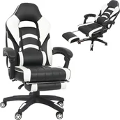 Fotele gamingowe - Mucola fotel gamingowy z podnóżkiem fotel biurowy fotel biurowy z regulacją wysokości fotel gabinetowy fotel kubełkowy fotel obrotowy - czarny / biały - miniaturka - grafika 1