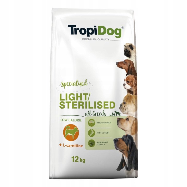 Tropidog Premiun Light/ Sterilised Chicken&Rice 12 kg