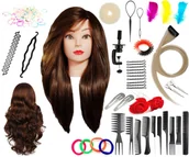 Główki treningowe - Główka treningowa Alinka 60 cm brown, włos syntetyczne + akcesoria + uchwyt, fryzjerska do czesania, głowa do ćwiczeń - miniaturka - grafika 1