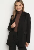 Marynarki i żakiety damskie - Czarna Dwurzędowa Marynarka o Pudełkowym Kroju z Imitacją Kieszeni Lobirana - miniaturka - grafika 1