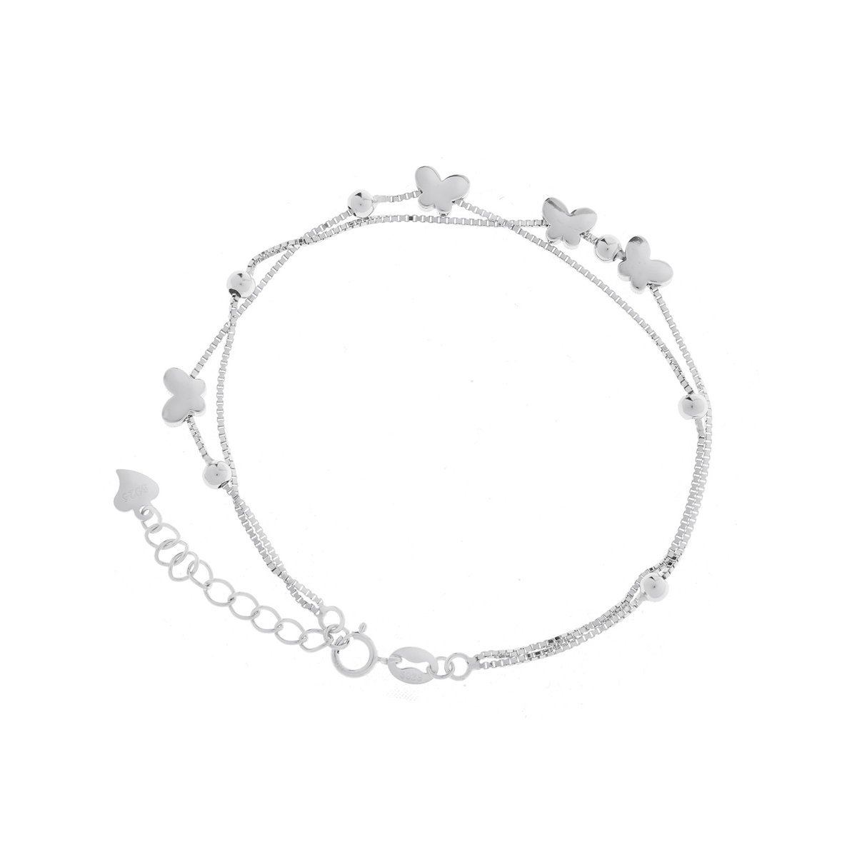 Srebrna 925 bransoletka Motyle z kulką