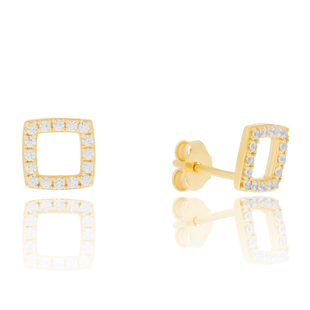 Złote kolczyki sztyfty kwadraty z cyrkoniami pr. 585
