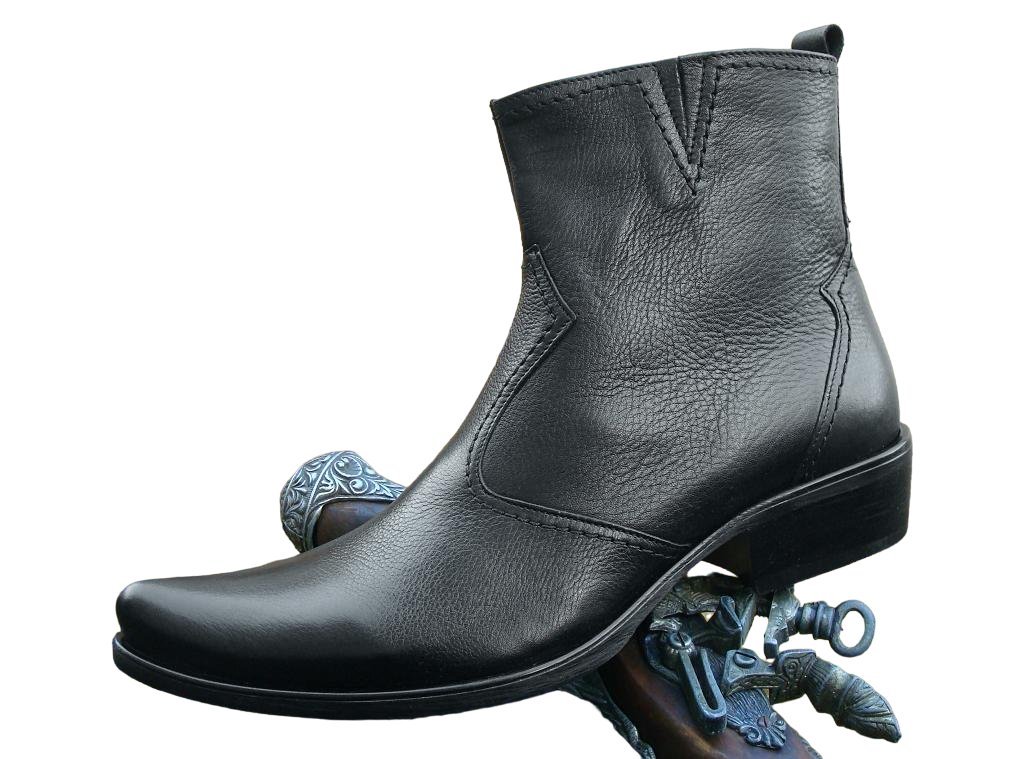 BUTY KOWBOJKI NA MOTOR MĘSKIE CZARNE Z ZAMKIEM SKÓRZANE 42