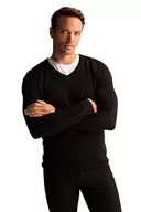 Koszulki męskie - DeFacto Męski sweter z dzianiny z długim rękawem, okrągły dekolt, slim fit dla mężczyzn, topy (czarny, L), czarny, L - miniaturka - grafika 1