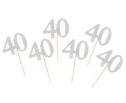 Urodziny dla dorosłych - Godan Pikery na muffiny na czterdziestkę srebrne - 6 szt. QT-P40S - miniaturka - grafika 1