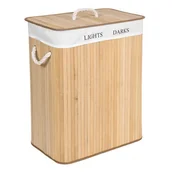 Kosze na bieliznę - Bambusowy dwukomorowy kosz na pranie w kolorze naturalnym C7-H69 - miniaturka - grafika 1